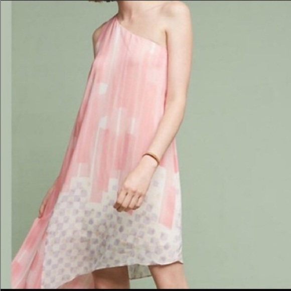 Anthropologie Maeve Pink, Purple, White One Shoulder Silk Dress - Picture 6 of 14